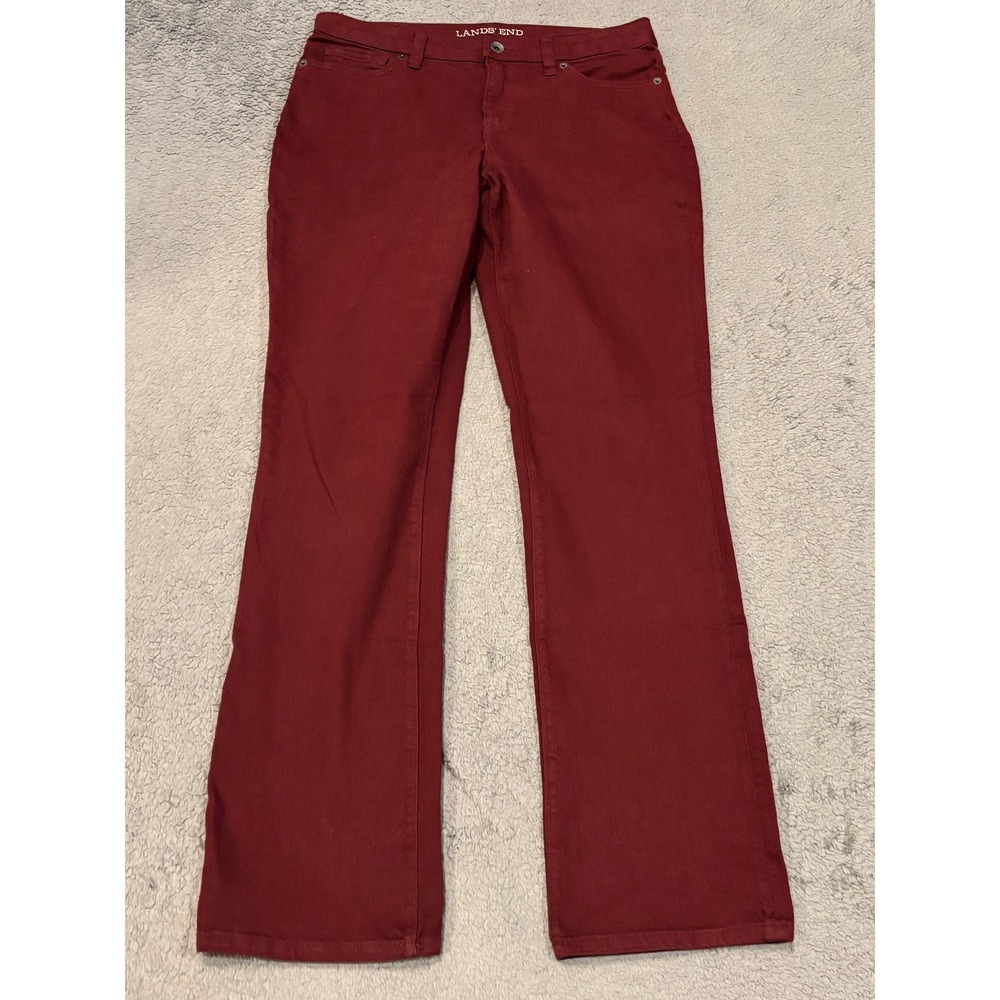 Lands End Womens 10 Mid Rise Straight Leg Jeans Burgundy Maroon Cotton Stretch